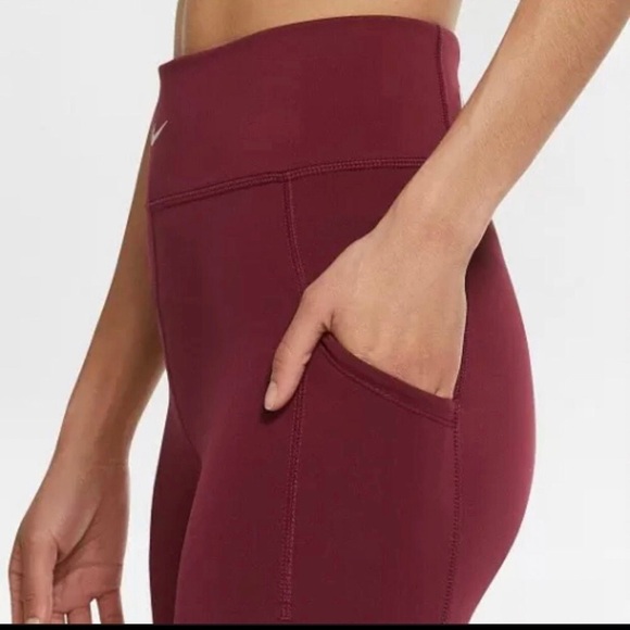 Nike Pro Stealth Burgundy Mid Rise Athletic Leggings, Full Length Size Medium - Picture 4 of 14